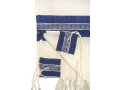 Handwoven White Wool Tallit Set with Blue and Silver Stripes - Gabrieli