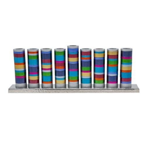 Hanukkah Menorah, Multicolored Cylinders with Rings - Yair Emanuel