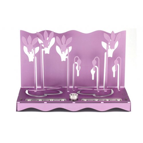 Hanukkah Menorah Slender Cyclamen Flowers, Violet - Shraga Landesman