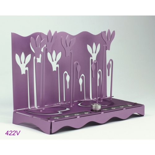 Hanukkah Menorah Slender Cyclamen Flowers, Violet - Shraga Landesman