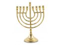 Hanukkah Menorah of Gold Metal, Image of Lyre, Use with Candles - 9 Inches