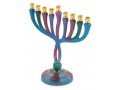 Hanukkah Menorah on Stem, Colorful Curved Branches - For Candles