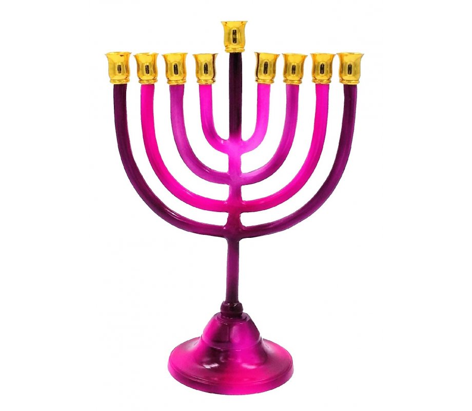 Hanukkah Menorah on Stem, Fuchsia Shades - For Candles