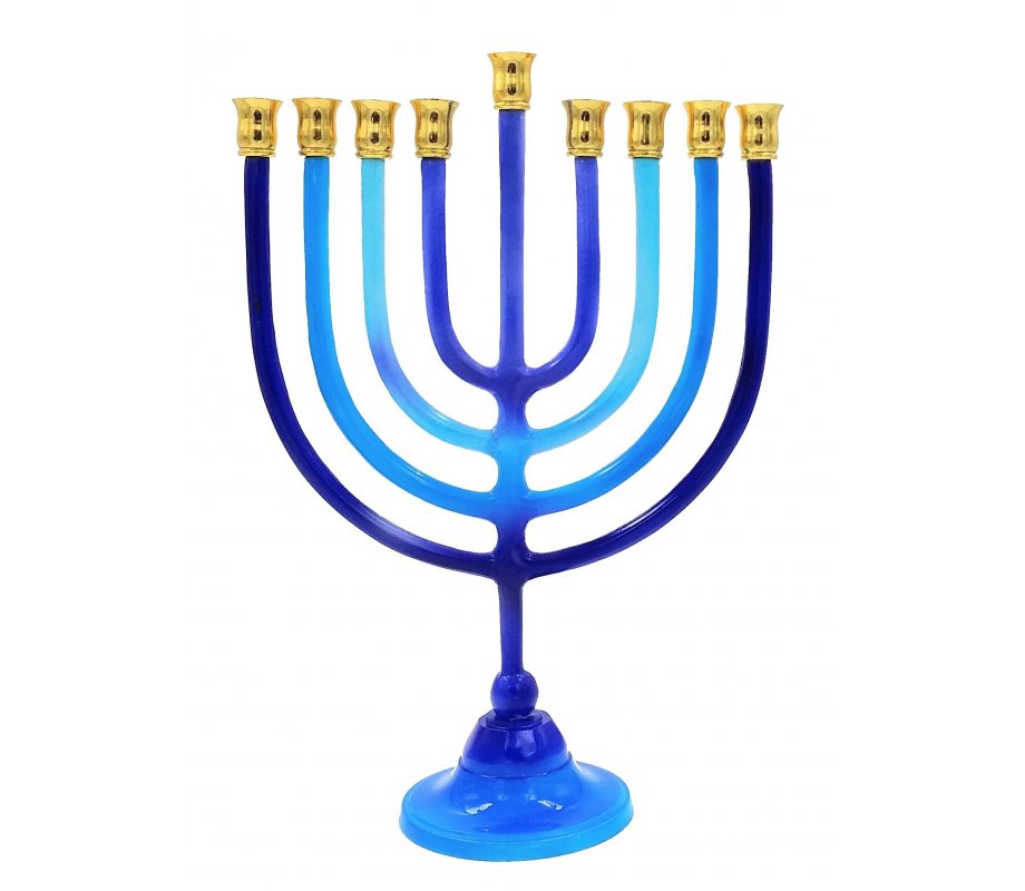 Hanukkah Menorah on Stem, Shades of Blue - For Candles