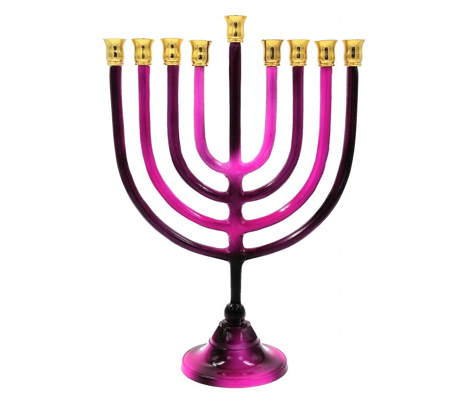 Hanukkah Menorah on Stem Shades of Pink, Aluminum - For Candles