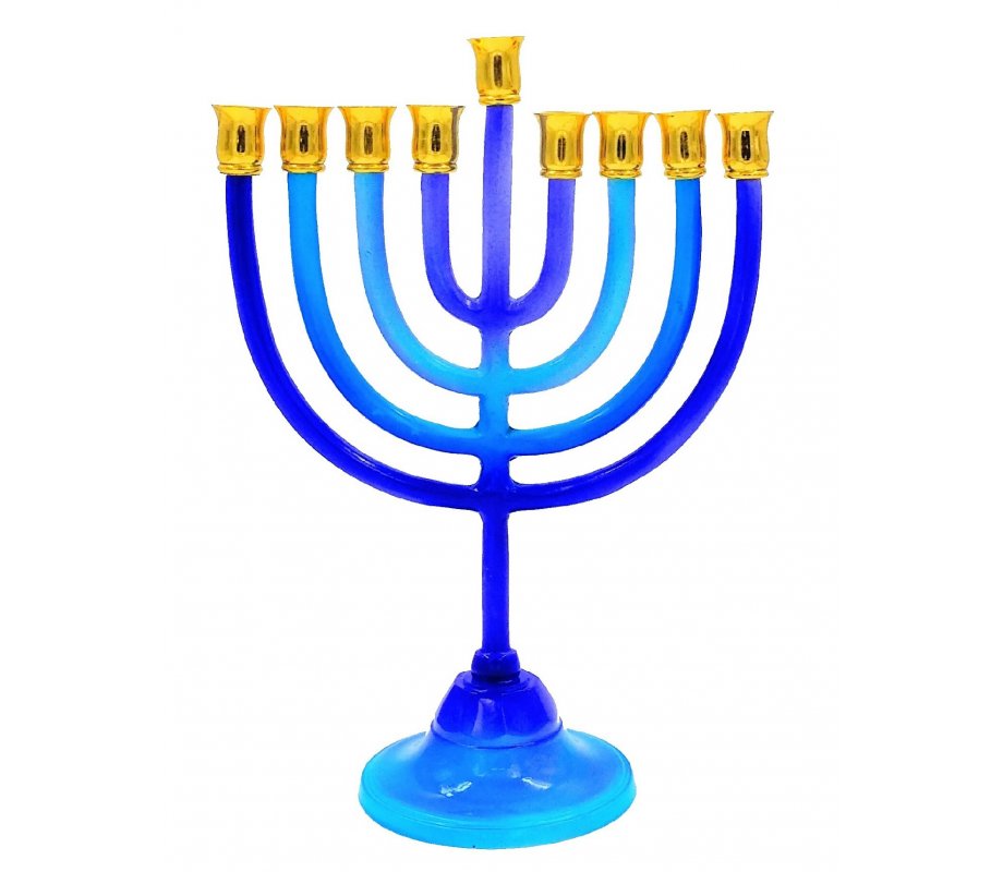 Hanukkah Menorah on Stem, Various Blue Shades - For Candles