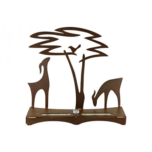Hanukkah Menorah with Acacia Tree Deer and Bird, Bronze - Shraga Landesman
