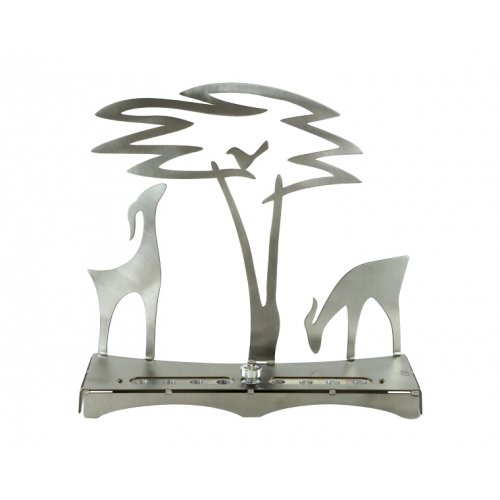 Hanukkah Menorah with Acacia Tree Deer and Bird, Silver - Shraga Landesman