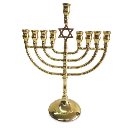 Hanukkah Menorah with Star of David from Gold Metal, For Candles - 10 Inches