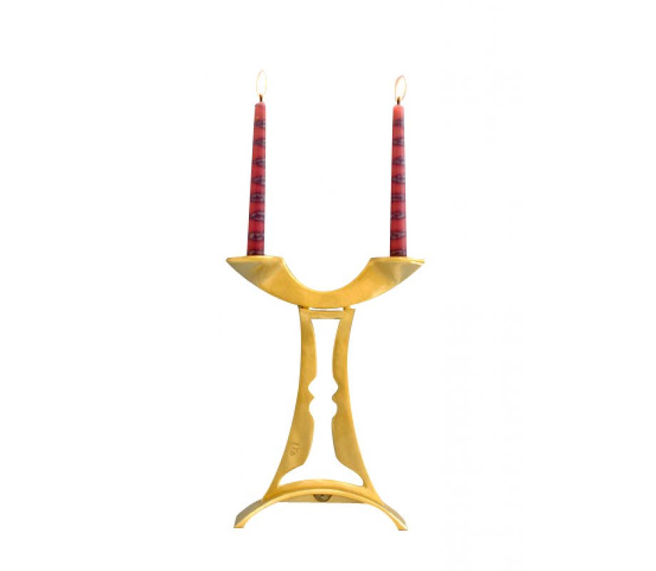 Harmony Double Image Inbal Candle Holders - Brass by Shraga Landesman