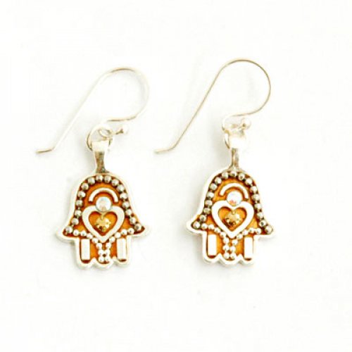 Heart Beadwork Hamsa Earrings - Ester Shahaf