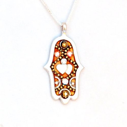 Heart Hamsa Necklace in Autumn Tones - Shahaf