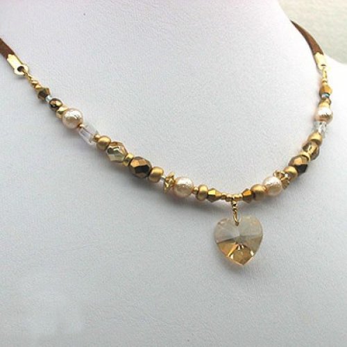 Heart Necklace by Edita in shades of champagne,