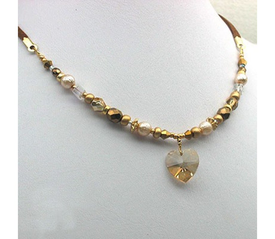 Heart Necklace by Edita in shades of champagne,