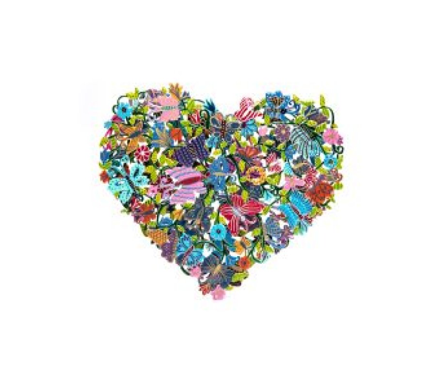 Heart Shape Wall Hanging, Double Layer Cutout Colorful Butterflies - Yair Emanuel