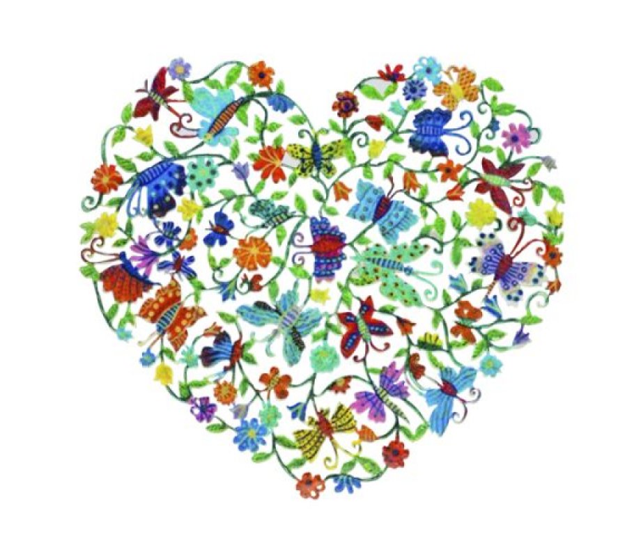 Heart Shaped Colorful Wall Decoration, Butterflies 6.6 High - Yair Emanuel