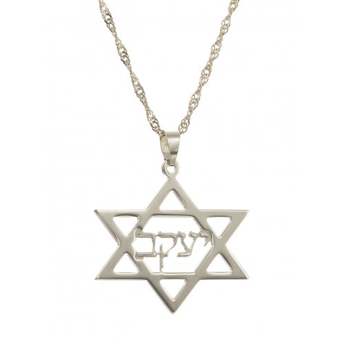 Hebrew Cursive Sterling Silver Name inside Star of David Necklace