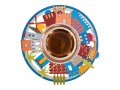 Honey Dish with Glass Bowl, Jerusalem in Lively Colors - Dorit Judaica