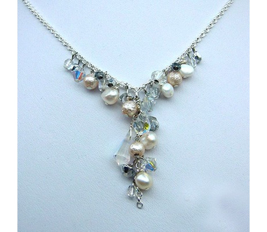 Ice Blue and Pearl Bridal Necklace by Edita