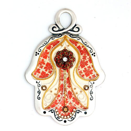 Intricate Red Design Wall Hamsa by Ester Shahaf