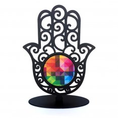 Iris Design Stand-Alone Shelf or Table Sculpture - Colorful Hamsa