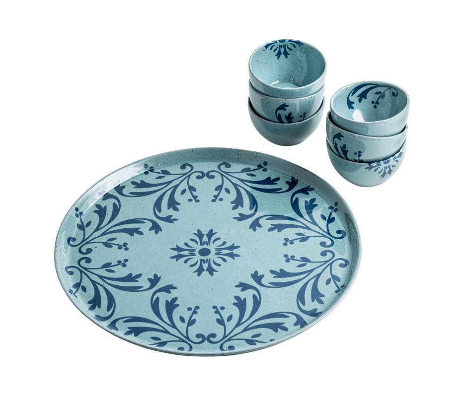 Israel Museum Blue Flower Passover Seder Plate with Matching Dishes