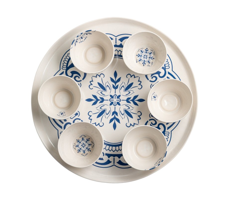 Israel Museum Blue and White Flower Passover Seder Plate