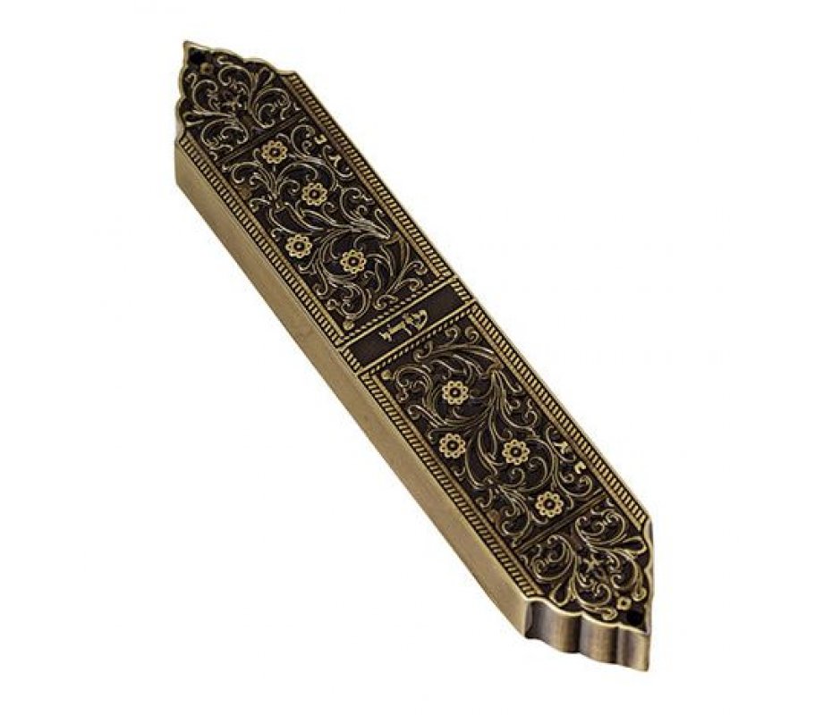 Israel Museum Brass Finish Artistic Mezuzah Case - Israel Museum Marrakesh Menorah Design