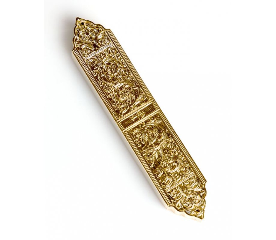 Israel Museum Gold Finish Mezuzah Case - Israel Museum Marrakesh Menorah Design