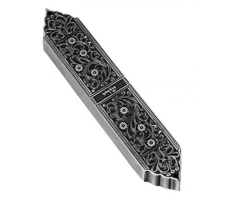 Israel Museum Pewter Artistic Mezuzah Case from Marrakesh Menorah Design