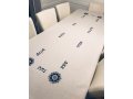 Ivory Colored Tablecloth with Hebrew Blessing Words and Mandala Images - Blue