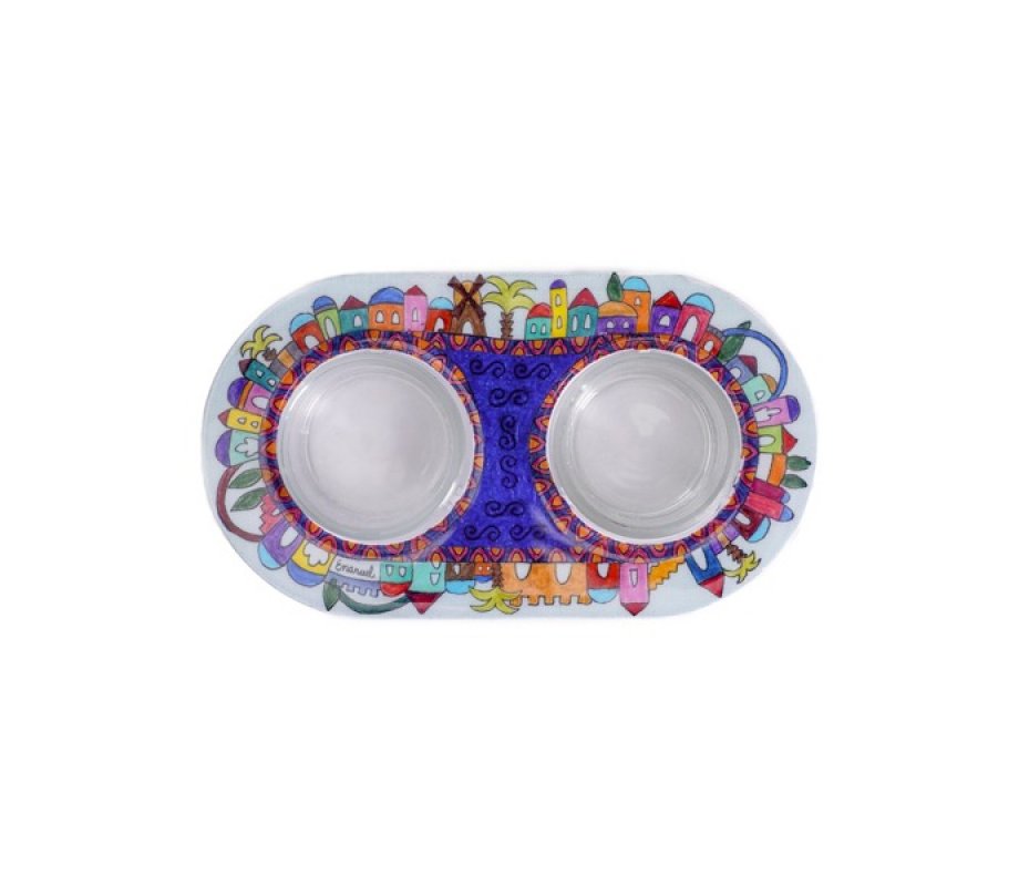 Jerusalem Design Glass and Metal Candle Holders for Tea Lights - Yair Emanuel