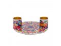Jerusalem Design Small Metal Candle Holders on Attached Tray - Yair Emanuel
