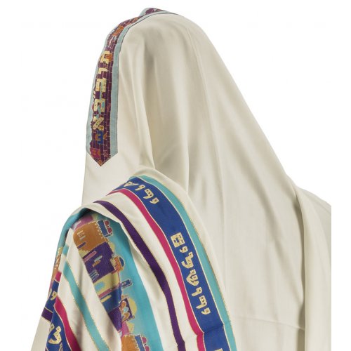 Jerusalem Design Tallit Blue Shades by Talitnia