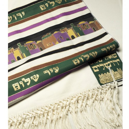 Jerusalem Design Tallit Green Shades by Talitnia