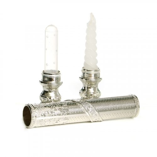 Jerusalem Engraved Two-Piece Havdalah Wand, Candle & Spice Holder - Silver Plated
