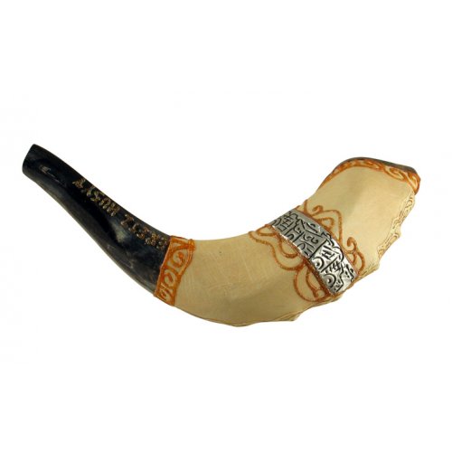 Jerusalem Hand Painted Ram's Horn Shofar - Dark
