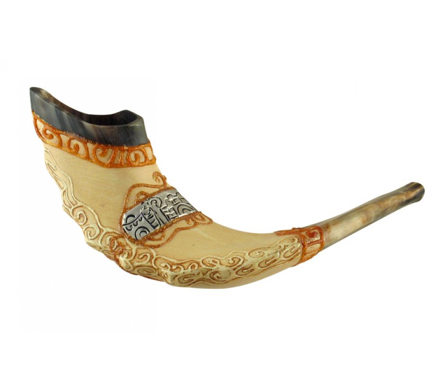 Jerusalem Hand Painted Ram's Horn Shofar - Dark