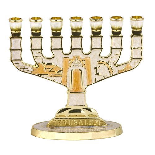 Jerusalem Ivory Enamel 7 Branch Menorah