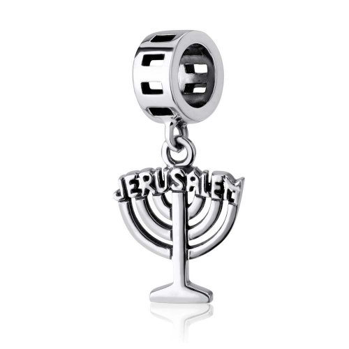 Jerusalem Menorah Charm in Silver