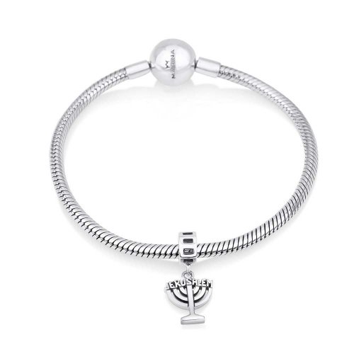 Jerusalem Menorah Charm in Silver