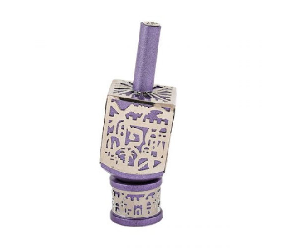 Jerusalem Metal Cutout Purple Dreidel by Yair Emanuel
