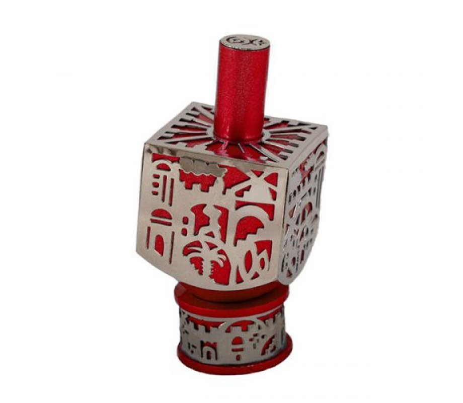 Jerusalem Metal Cutout Red Dreidel by Yair Emanuel
