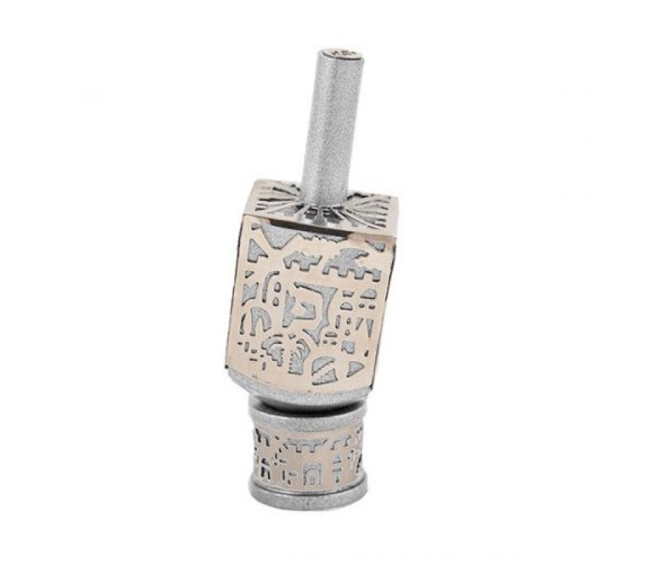 Jerusalem Metal Cutout Silver Dreidel by Yair Emanuel