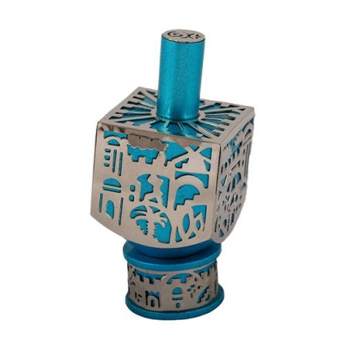 Jerusalem Metal Cutout Turquoise Dreidel by Yair Emanuel