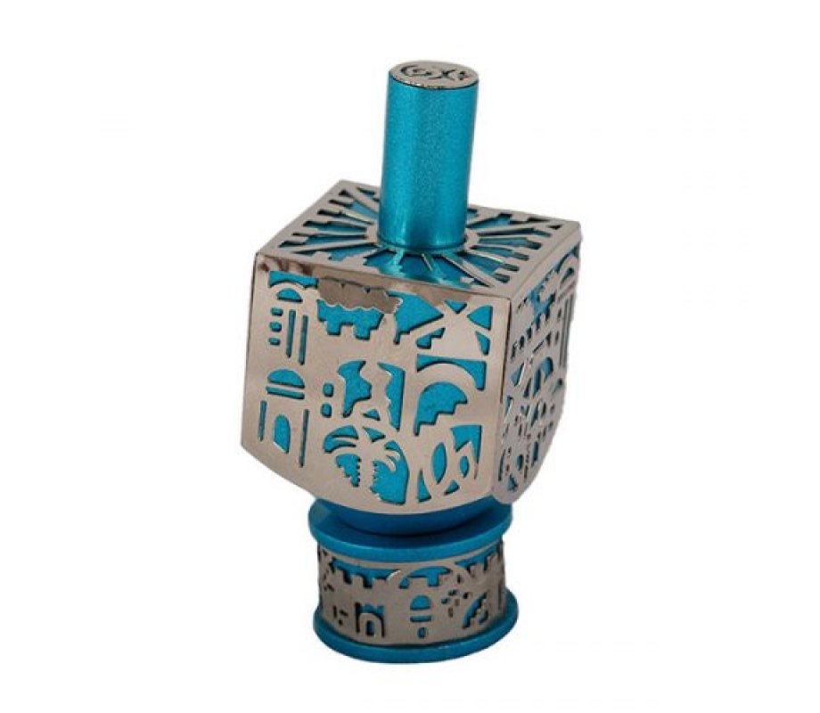 Jerusalem Metal Cutout Turquoise Dreidel by Yair Emanuel