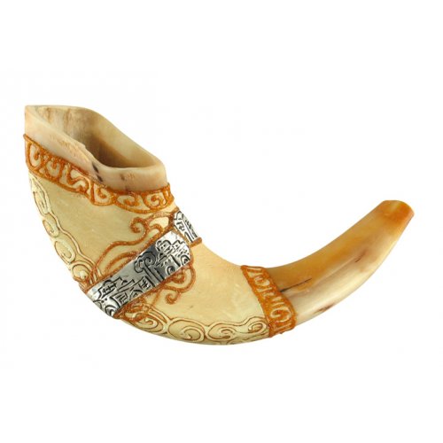 Jerusalem Painted Ram's Horn Shofar - Light