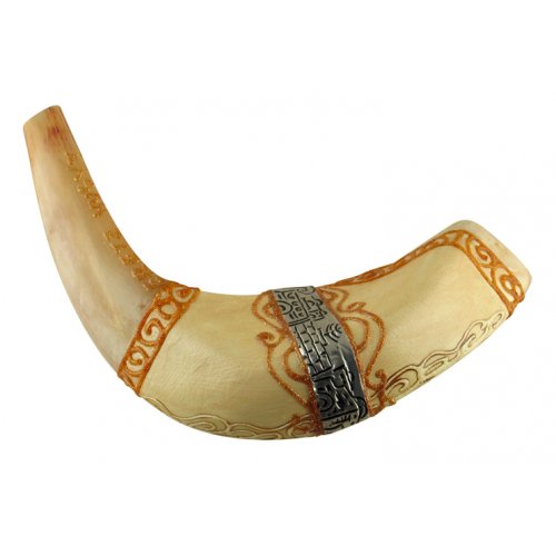 Jerusalem Painted Ram's Horn Shofar - Light