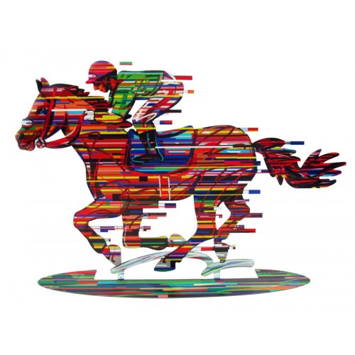 Jockey Free Standing Double Sided Horse and Rider Sculpture - David Gerstein