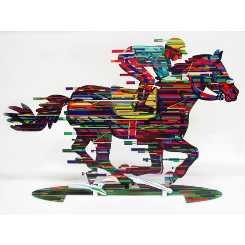 Jockey Free Standing Double Sided Horse and Rider Sculpture - David Gerstein